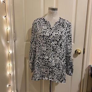 Black & White Silk Button up Top